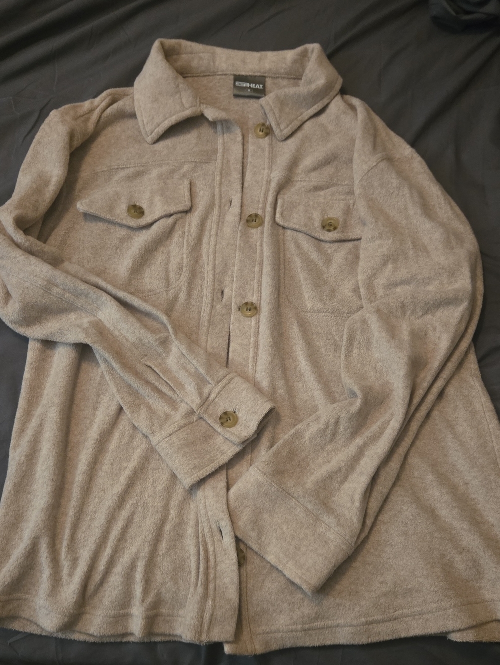 Medium 32 Degrees Women's Beige Button-Front Shirt Jacket